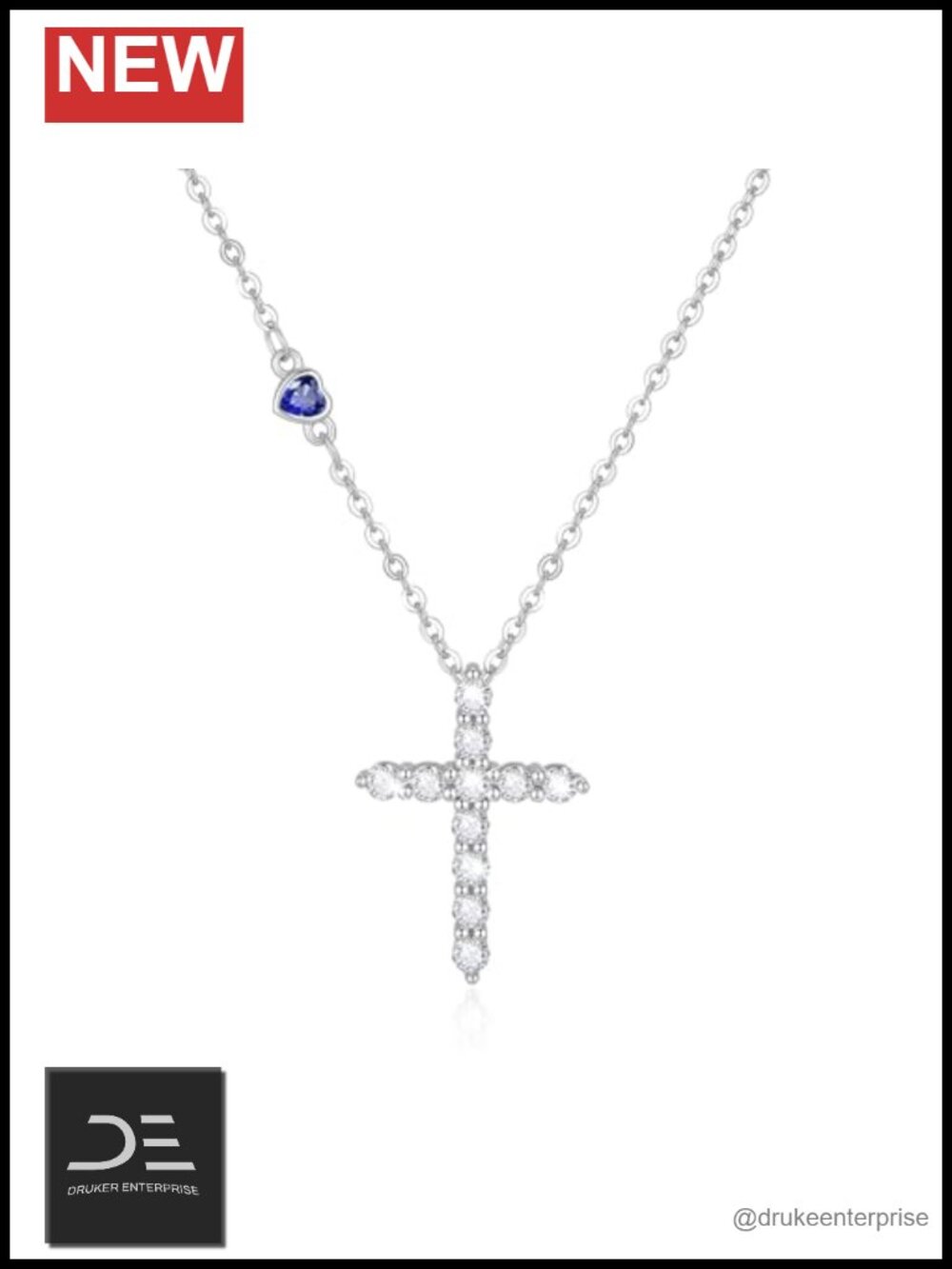 Sterling Silver September Birthstone Cross Necklace Dainty Pendant CZ Christian